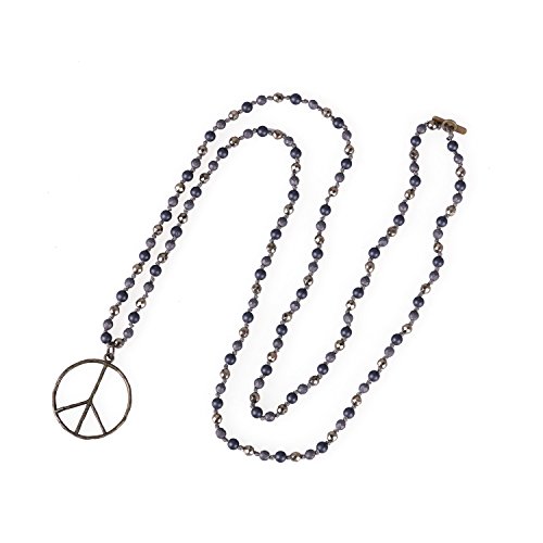 KELITCH Classic Peace Anhänger Halskette Love Hippie Frosted Crystal Beaded Halsketten (Grau) von KELITCH