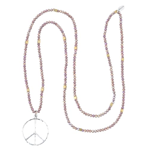 KELITCH Classic Peace Anhänger Halskette Love Hippie Frosted Crystal Beaded Halsketten (Lila A) von KELITCH