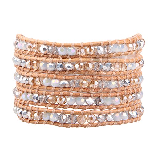 KELITCH Crystal Beaded 5 Wickelarmbänder Lederarmband Handgemachte Frauen Freundschaftsbänder (Khaki) von KELITCH