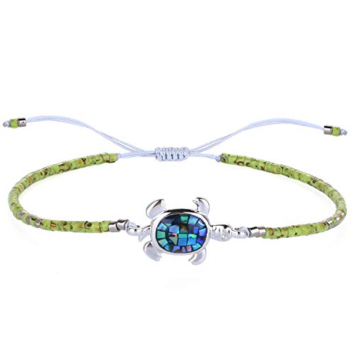 KELITCH Damen Abalone Muschel Armbänder 925 Silber Schildkröte Charm Armbänder Freundschaftsarmbänder Miyuki Rocailles Verstellbare Armbänder von KELITCH