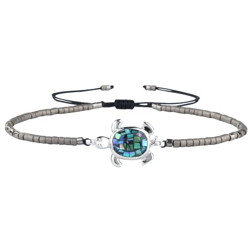 KELITCH Damen Abalone Muschel Armbänder 925 Silber Schildkröte Charm Armbänder Freundschaftsarmbänder Miyuki Rocailles Verstellbare Armbänder von KELITCH
