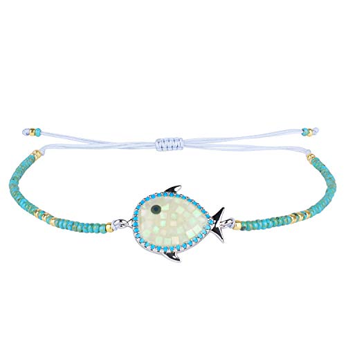 KELITCH Damen Abalone Muschel Armbänder 925 Silber Schildkröte Charm Armbänder Freundschaftsarmbänder Miyuki Rocailles Verstellbare Armbänder von KELITCH