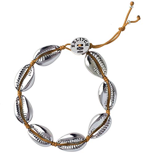 KELITCH Damen Gold Muschel Kauriperlen Armbänder Armreif Tropische Strandarmbänder Verstellbare Freundschaftsarmbänder (Gelb 2E) von KELITCH