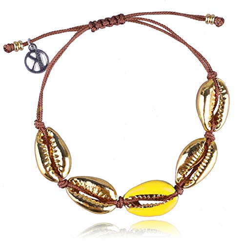 KELITCH Damen Gold Muschel Kauriperlen Armbänder Freundschaftsarmbänder Strand Muschel Armbänder Einstellbare Goldarmbänder von KELITCH