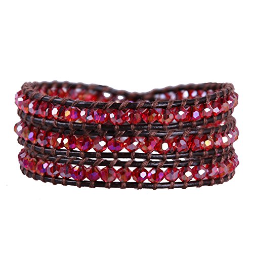 KELITCH Damen Kristall Perlen Strang Armbänder Handgemachtes Leder 3 Wickelarmband Mode Charm Armband von KELITCH