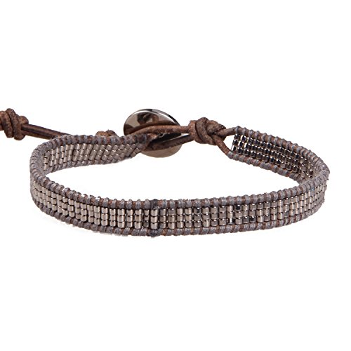 KELITCH Damen Kristall Türkis Armbänder Saatgut Perlen Muster Charme Armbänder Leder Wickeln Armbänder von KELITCH