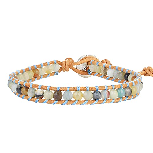 KELITCH Damen Leder Wrap Armbänder Handgefertigt Strand Armbänder Bunte Steine Perlen Armbänder von KELITCH