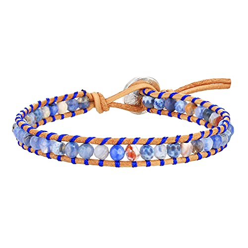 KELITCH Damen Leder Wrap Armbänder Handgefertigt Strand Armbänder Bunte Steine Perlen Armbänder von KELITCH