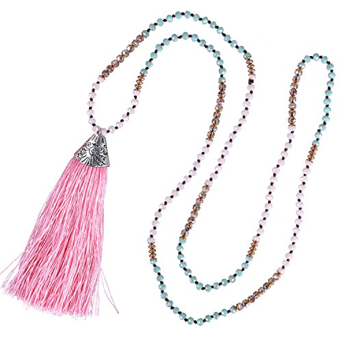 KELITCH Damen Quaste Lange Anhänger Halskette Böhmische Kristall Perlen Halskette Silberketten von KELITCH
