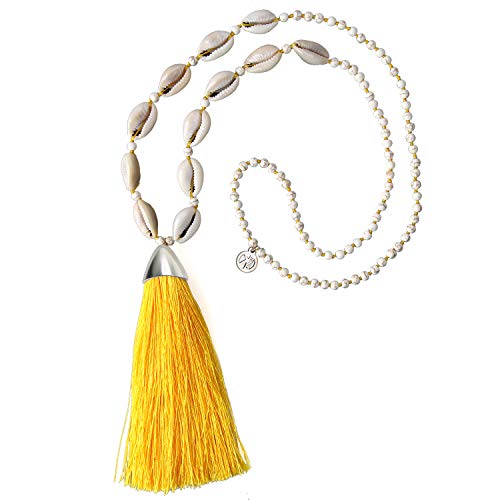KELITCH Damen Quaste Muschel Perle Halskette Handgemachte Ketten Langer Strang Halskette Strand Weiß Türkis Halskette von KELITCH