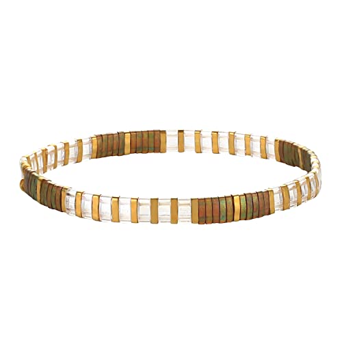 KELITCH Damen Tila Beads Charm Armband Stretch Armbänder Bonbonfarben Wrap Freundschaftsarmbänder - Gold Braun A von KELITCH