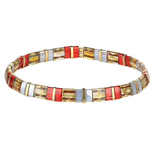 KELITCH Damen Tila Beads Charm Armband Stretch Armbänder Bonbonfarben Wrap Freundschaftsarmbänder - Rot Braun F KELITCH Damen Tila Beads Charm Armband Stretch Armbänder Bonbonfarben Wrap Freundschaftsarmbänder - Rot Braun F von KELITCH