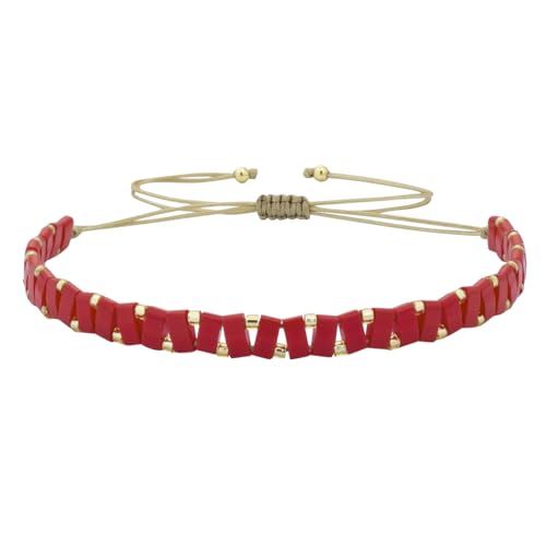 KELITCH Damen Tila Glod Perlen Armbänder Bunte Miyuki Freundschafts Armbänder zum Stapeln - Rot 23J von KELITCH