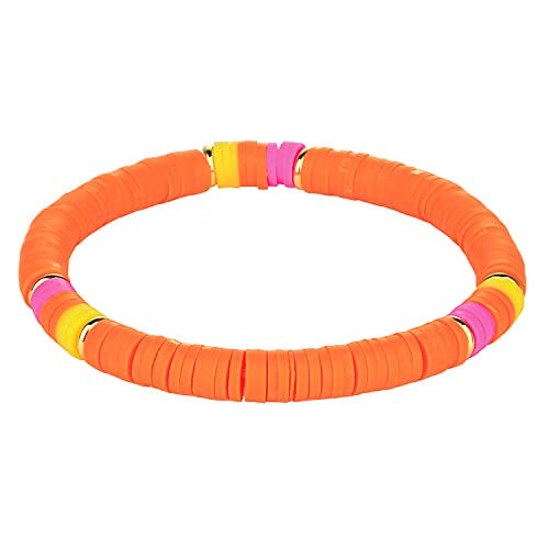 KELITCH Damenmode Stretch Armbänder Bunte Heishi Perlen Mixed Gold Disc Armbänder Handgemachte Freundschaftsarmbänder (Orange 5A) von KELITCH