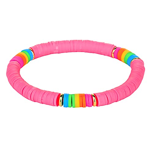 KELITCH Damenmode Stretch Armbänder Bunte Heishi Perlen Mixed Gold Disc Armbänder Handgemachte Freundschaftsarmbänder (Rosa 5C) von KELITCH