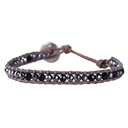 KELITCH Türkis Perlen Wrap Armband Natürliche Leder Einstellbare Armbänder Kristall Perlen Strang Armbänder von KELITCH