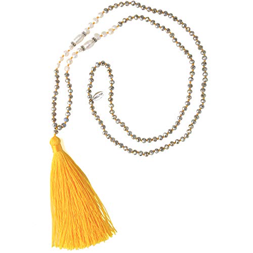 KELITCH Frisches Wasser Perlen Kristall Wulstig Halskette Handgefertigt Lange Quasten Anhänger Neu Mode Charme Schmuck Zum Frau (Gelb N) von KELITCH