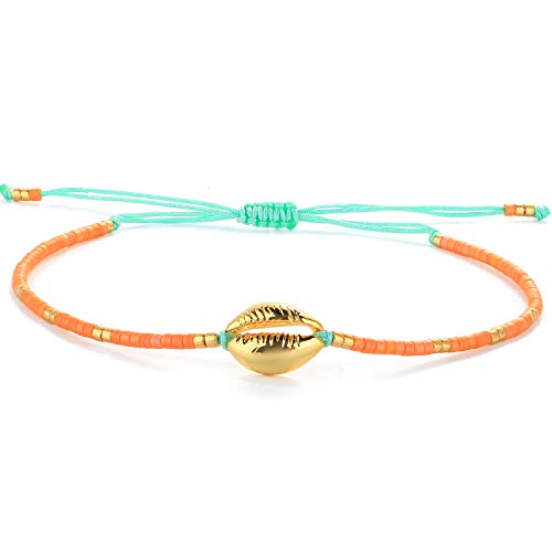 KELITCH Gold Shell Cowry Seed Perlen Armbänder Chic Strand Muschel Strang Armbänder Für Mädchen (Orange B) von KELITCH