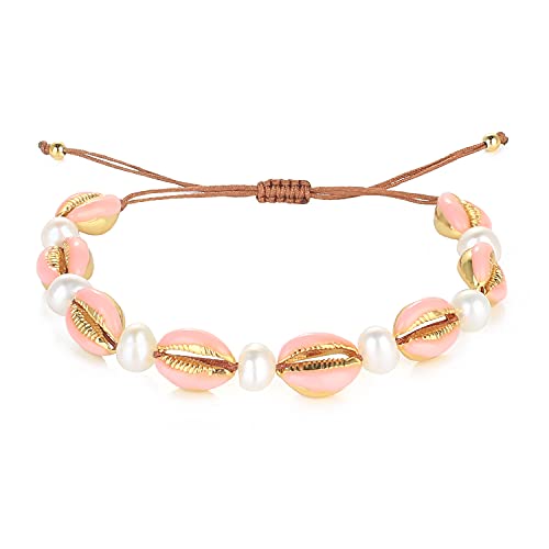 KELITCH Gold Schale Cowry Schale Perle Wulstig Armbänder Schick Strang Muschel Strang Armbänder Zum Mädchen (Rosa 4H) von KELITCH