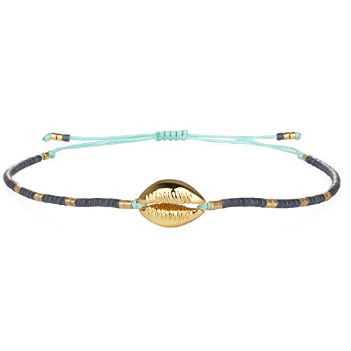 KELITCH Gold Shell Cowry Seed Perlen Armbänder Chic Strand Muschel Strang Armbänder Für Mädchen (Grau Blau C) von KELITCH