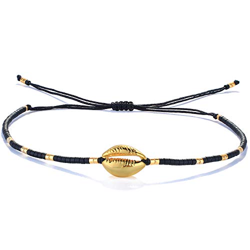 KELITCH Gold Shell Cowry Seed Perlen Armbänder Chic Strand Muschel Strang Armbänder Für Mädchen (Schwarz G) von KELITCH