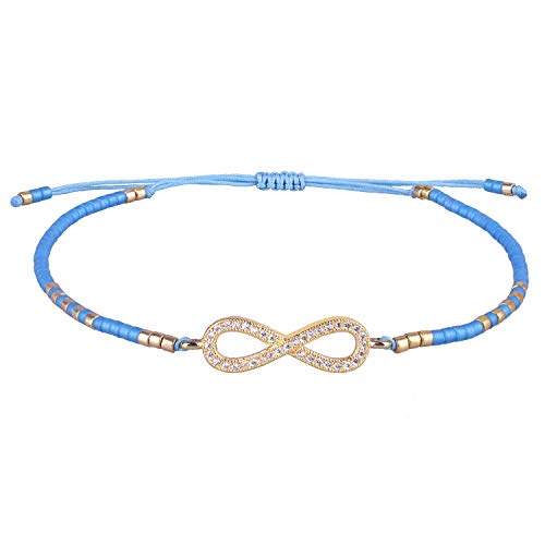 KELITCH Gold Unendlichkeit Symbol Seed Perlen Armbänder Bunte Personalisierte Freundschaft Armbänder Für Frauen Mädchen (Blau G) von KELITCH