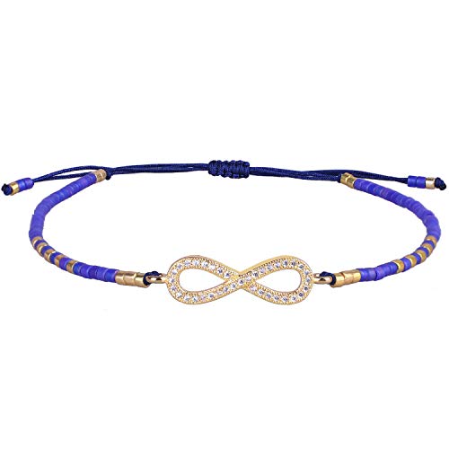 KELITCH Gold Unendlichkeit Symbol Seed Perlen Armbänder Bunte Personalisierte Freundschaft Armbänder Für Frauen Mädchen (Dunkel Blau B) von KELITCH