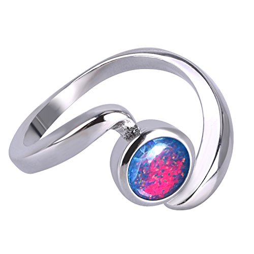 KELITCH Irregulär Synthetisch Opal Solitärringe Twist Silver Überzogen Geburtstagsstein Statement Ring (Rot, 9) von KELITCH