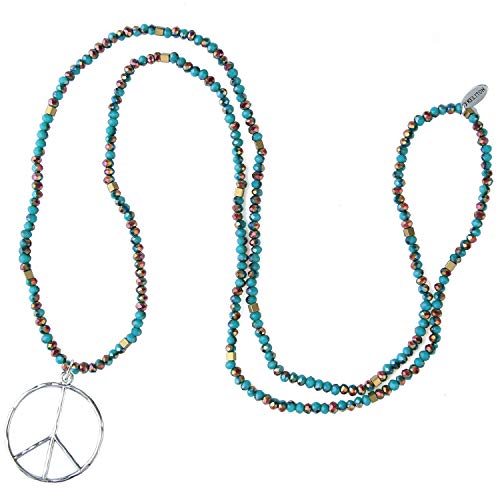 KELITCH Classic Peace Anhänger Halskette Love Hippie Frosted Crystal Beaded Halsketten (Grün E) von KELITCH