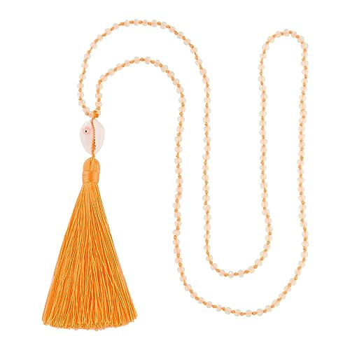 KELITCH Kristall Perlen Halsketten mit natürlichen Shell Anhänger Halsketten Bunte Quaste Halsketten für Damen (Orange 28A) von KELITCH