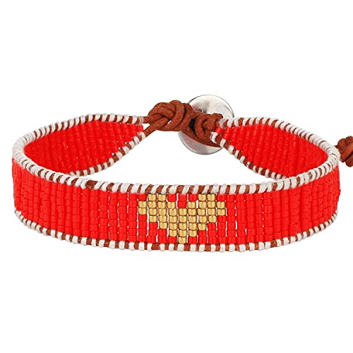 KELITCH Leder Armbänder Freundschaft Frau Männer Rot Samen Perle Herz Armband Handgefertigt Single Wickeln Leder Armband von KELITCH