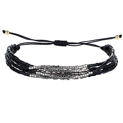 KELITCH Miyuki Perlen Armbänder Multi Strands Armbänder Verstellbare Charm Armreifen im böhmischen Stil (Schwarz 1A) von KELITCH