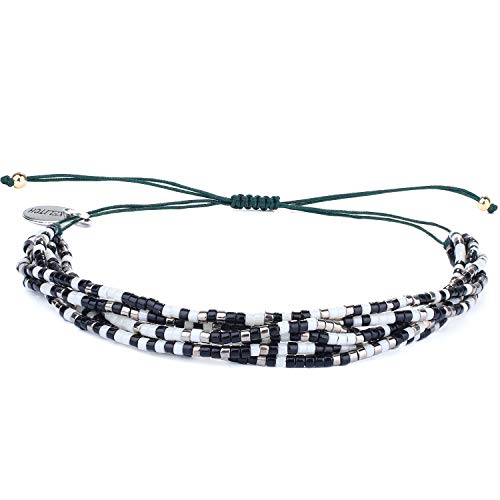 KELITCH Miyuki Perlen Armbänder Multi Strands Armbänder Verstellbare Wickelarmbänder Boho Style Charm Armreifen (Schwarz 8a) von KELITCH