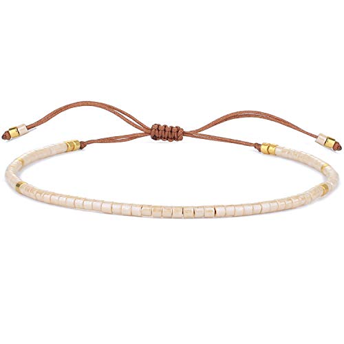 KELITCH Miyuki Perlen Freundschaft Armbänder Dünne Seil Armbänder Frauen Handgemachte Wrap Armbänder Schmuck (Beige) von KELITCH