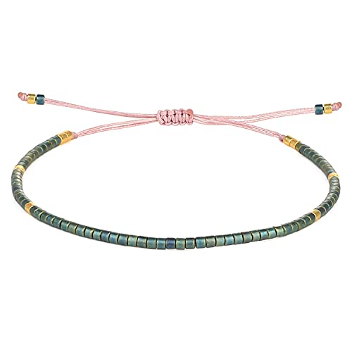 KELITCH Miyuki Perlen Freundschaft Armband - Dünnes Seil Wrap Armband für Frauen - Handgemachter Schmuck (Stumpf Grün) von KELITCH