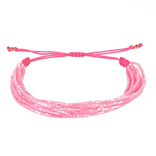 KELITCH Miyuki Perlenarmbänder Freundschaftsarmbänder Verstellbare Armbänder mit mehreren Strängen Stapelbare Armreifen (Rosenrosa 01B) von KELITCH