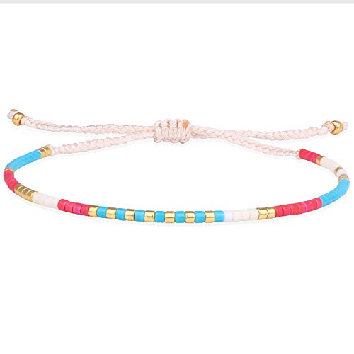 KELITCH Miyuki Perlenarmband Handgemachte Strang Freundschaftsarmbänder Mode Damen Armreifen Schmuck (Rot Blau) von KELITCH