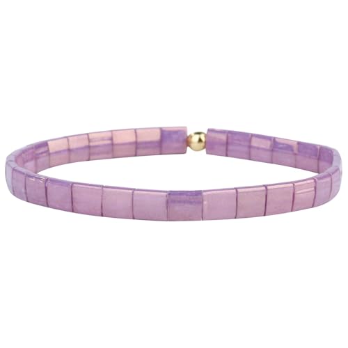 KELITCH Miyuki Tila Stretch-Armbänder Handgefertigte Damen-Perlenarmbänder Bunte Strandarmreifen - Lila 09B von KELITCH