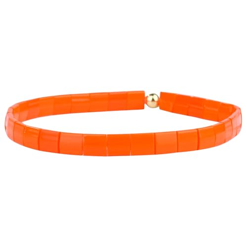 KELITCH Miyuki Tila Stretch-Armbänder Handgefertigte Damen-Perlenarmbänder Bunte Strandarmreifen - Orange 09F von KELITCH