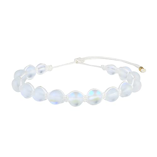 KELITCH Mondsteinperlen Armbänder Bunte Seil Mond-Stein Perlen Armbänder Handgefertigte Geflochtene Modeschmuck für Frauen (Weiß 23N) von KELITCH