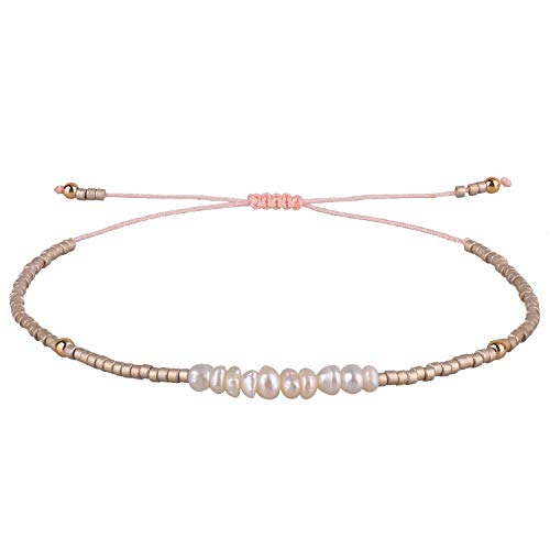 KELITCH Natürlichen Muschelperlen Armbänder Damen Freundschaftsarmbänder Miyuki Perlen Armbänder (Champagner D) von KELITCH