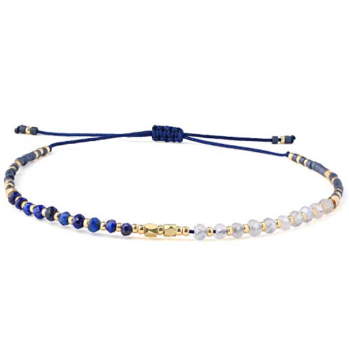 KELITCH Natürliche Kristallperlen Strang Armbänder Miyuki Seed Bead Ketten Armbänder Einstellbare Damen Armbänder (Blau) von KELITCH