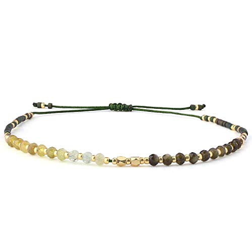 KELITCH Natürliche Kristallperlen Strang Armbänder Miyuki Seed Bead Ketten Armbänder Einstellbare Damen Armbänder (Dunkelgrün) von KELITCH