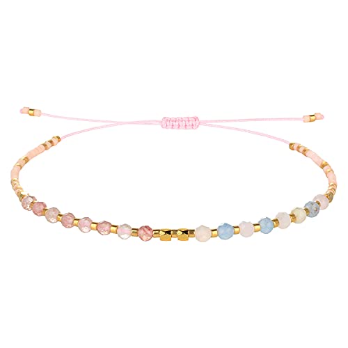 KELITCH Natürliche Kristallperlen Strang Armbänder Miyuki Seed Bead Ketten Armbänder Einstellbare Damen Armbänder (Rosa) von KELITCH