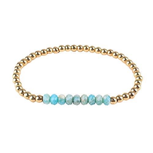 KELITCH Natürliche Türkis Stretch Armbänder Kristall Gold Perlen Armbänder Edelstein Armbänder Schmuck für Damen von KELITCH