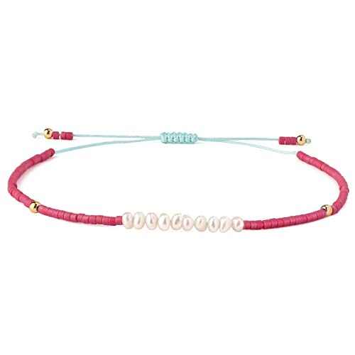 KELITCH Natürlichen Muschelperlen Armbänder Damen Freundschaftsarmbänder Miyuki Perlen Armbänder (Rot T) von KELITCH