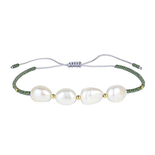 KELITCH Natural Shell Pearl Beaded Armbänder Damen Freundschaftsarmbänder Miyuki Beads Armbänder (Dunkelgrün 6B) von KELITCH