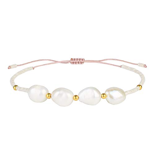 KELITCH Natural Shell Pearl Beaded Armbänder Damen Freundschaftsarmbänder Miyuki Beads Armbänder (Weiß 6G) von KELITCH