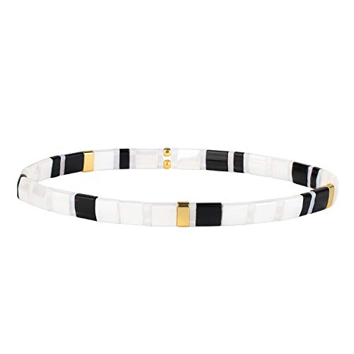 KELITCH Neu Miyuki Tila Perlen Stretch Armbänder Damen Tila Armbänder Stapelbare Freundschaftsarmbänder - Weiß Schwarz 11C KELITCH Neu Miyuki Tila Perlen Stretch Armbänder Damen Tila Armbänder Stapelbare Freundschaftsarmbänder - Weiß Schwarz 11C von KELITCH