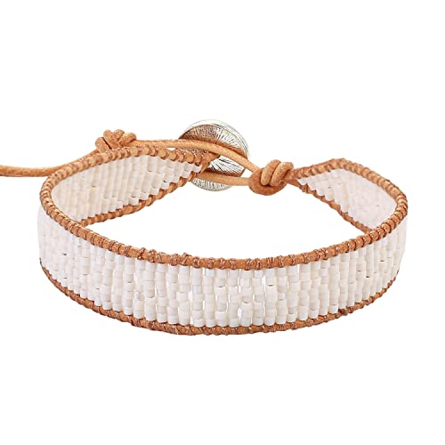 KELITCH Neue Miyuki Perlen Strang Armband Neue Leder Wrap Woven Geflochtene Armbänder Frauen Miyuki Armbänder (Weiß A) von KELITCH
